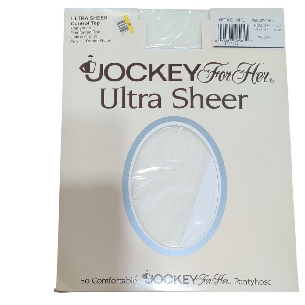 Jockey For Her M-T Ultra Sheer Control Top Pantyhose Antique White Vintage 90s